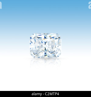 Diamant taille radiant modernes isolés contre gradient bleu avec arrière-plan clipping path pleine réflexion partielle Banque D'Images