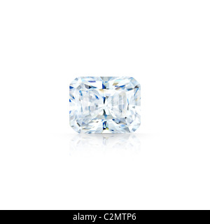 Diamant taille radiant modernes isolés contre fond blanc avec réflexion partielle ou complète d'ombre clipping path Banque D'Images