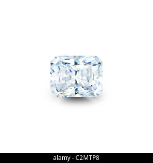 Diamant taille radiant modernes isolés contre fond blanc avec ombre portée pleine clipping path Banque D'Images