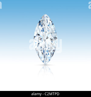 Marquise cut diamond isolé sur fond dégradé bleu, avec réflexion partielle et clipping path Banque D'Images