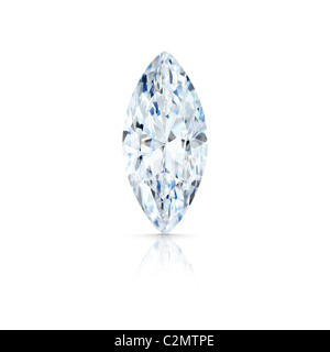 Marquise cut diamond isolés contre fond blanc avec réflexion partielle ou complète d'ombre clipping path Banque D'Images