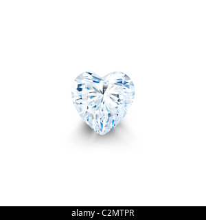 Diamant taille cœur isolés contre fond blanc avec ombre portée pleine clipping path Banque D'Images