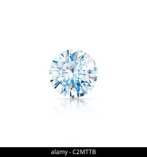 Diamant taille brillant isolés contre fond blanc avec réflexion partielle ou complète d'ombre clipping path Banque D'Images