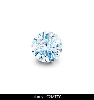 Diamant taille brillant isolés contre fond blanc avec réflexion partielle ou complète d'ombre clipping path Banque D'Images