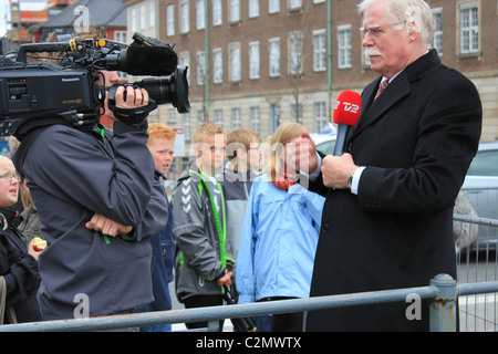 Danish tv2 étant prêt pour diffusion en direct sur le baptême de la royal twins Banque D'Images