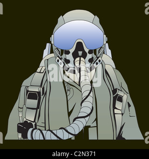 Le pilote militaire dans l'avion dans un casque vector Banque D'Images