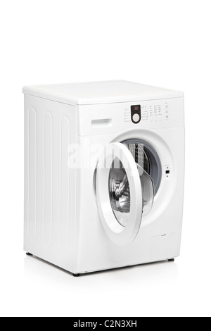 Lave-linge isolé sur fond blanc Banque D'Images