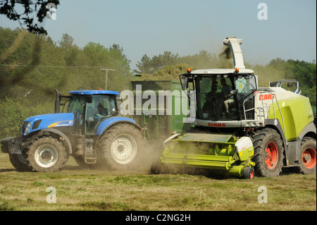 Photographie de tracteurs travaillant dans un ensilage collecte déposée Banque D'Images