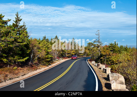 Route menant au pic de Cadillac Mountain, l'Acadia national park, Maine, ME, USA Banque D'Images