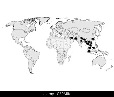 Répartition de l'éléphant d'Asie Banque D'Images