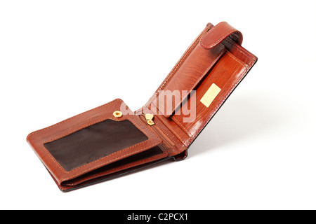 Porte-monnaie ouvert de très haute qualité isolé sur fond blanc avec l'ombre douce. Banque D'Images