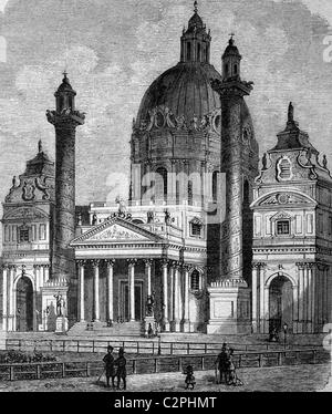 L'église Saint Charles à Vienne, Autriche, illustration historique, vers 1886 Banque D'Images