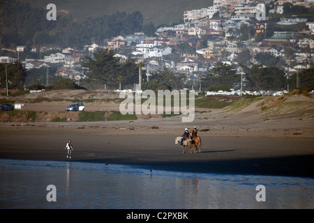 Deux cavaliers sur la plage Banque D'Images