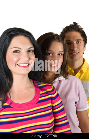 Groupe de trois amis heureux ,selective focus on milieu jeune femme Banque D'Images