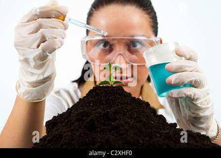 Femme biologiste travaillant dans des expériences de laboratoire Banque D'Images