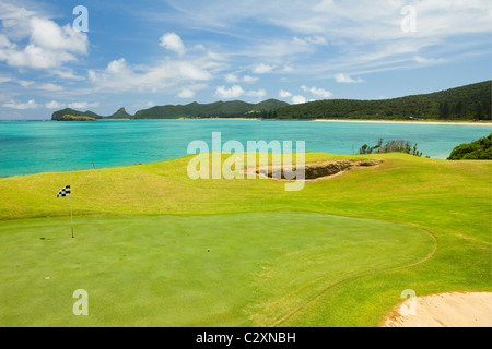 'Honneur' paiement golf et lagon sur l'ancien site du patrimoine mondial de l'origine volcanique de l'île Lord Howe, New South Wales, Australie Banque D'Images