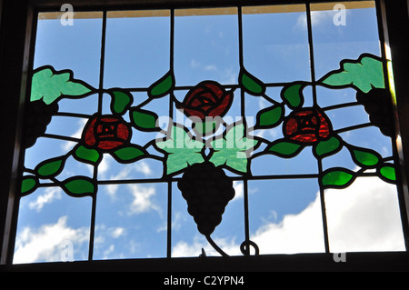 Vitrail de l'intérieur, la National Tobacco Company bâtiment Art Déco , Napier, Hawke's Bay, île du Nord, Nouvelle-Zélande Banque D'Images