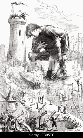 Et m'a créé une Nardac sur place. Le voyage de Gulliver à Lilliput. Illustration de Gulliver's Travels publié c.1875 Banque D'Images