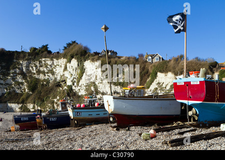 La plage à Beer, Devon sur une journée l'hiver. Banque D'Images