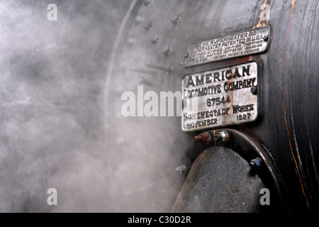 Plaque d'identification sur le Dollar Robert Co. steam engine # 3 en Californie, Sunol. Banque D'Images