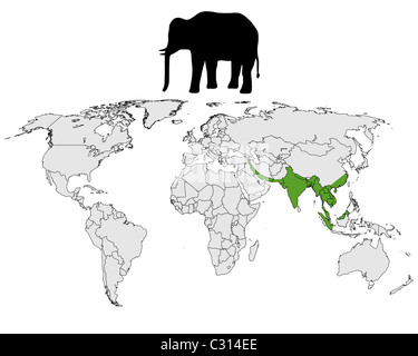Répartition de l'éléphant d'Asie Banque D'Images