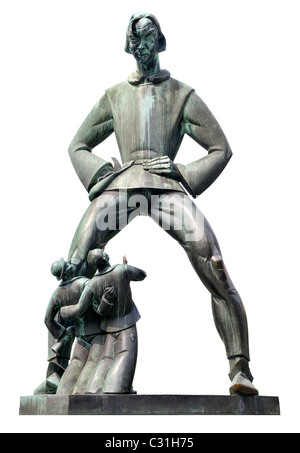 Anvers / Antwerpen, Belgique. Statue en bronze de "Lange Wapper' par Albert Poels en face de Het Steen château Banque D'Images