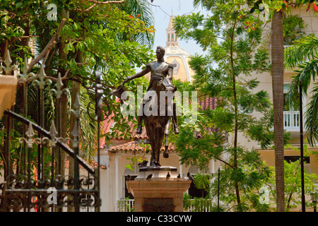 La statue de Simon Bolivar à Carthagène, Colombie Banque D'Images