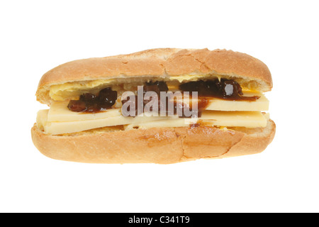 Baguette Fromage et cornichons isolated on white Banque D'Images