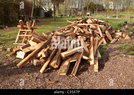 Gros tas de grumes de chêne, bois de chauffage, Hampshire, Angleterre, Royaume-Uni. Banque D'Images