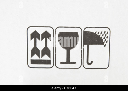 Différents symboles à partir de la boîte en carton, des étiquettes d'information Banque D'Images