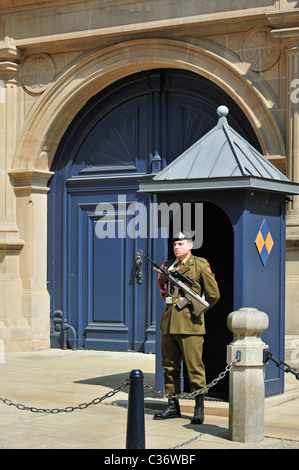 Soldat de garde en face de guérite au palais grand-ducal / Palais grand-ducal, Grand-duché de Luxembourg Banque D'Images