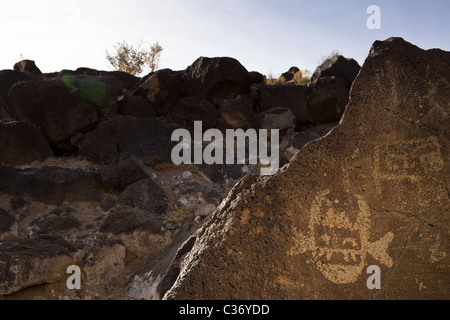 Style Rio Grande petroglyphs in Boca Negra Canyon à Petroglyph National Monument, Albuquerque, Nouveau Mexique, USA. Banque D'Images