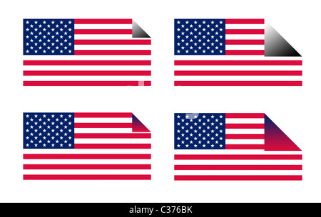 USA flag bâtons ou des étiquettes, isolé sur fond blanc. Banque D'Images