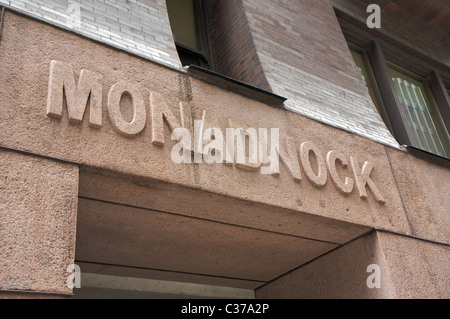 Inscrivez-vous sur le bâtiment Monadnock à Chicago. C'est le plus haut du monde maçonnerie porteuse immeuble commercial (terminé en 1890) Banque D'Images