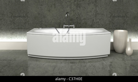 3D render of salle de bains moderne avec douche et robinets attatchment dans un intérieur contemporain Banque D'Images