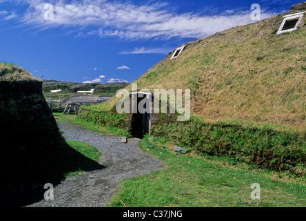 Viking reconstruit les huttes de L'Anse aux Meadows, Terre-Neuve Banque D'Images