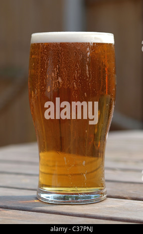 Pinte de bière rafraîchissante sur table en table jardin de bière pub Banque D'Images