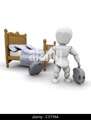 3D render of a man in hotel room Banque D'Images