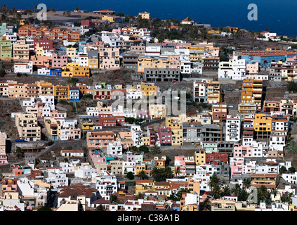 Façades de couleur vive jouer Santiago, La Gomera, Canary Islands, Banque D'Images