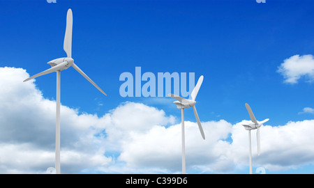 3D render of wind turbine ferme et nuages Banque D'Images