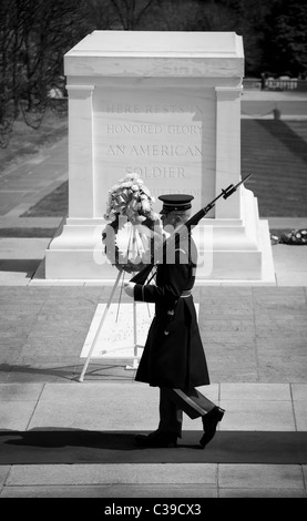 Garde tombe sur la tombe de l'inconnu au cimetière national d'Arlington Banque D'Images
