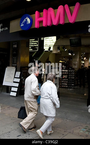 Extérieur d'un magasin HMV, Oxford Street, Londres. Banque D'Images