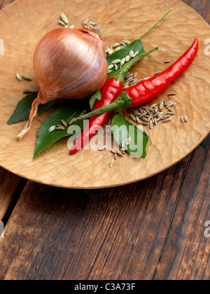 Piments oignon des feuilles de cari de graines de fenouil Banque D'Images