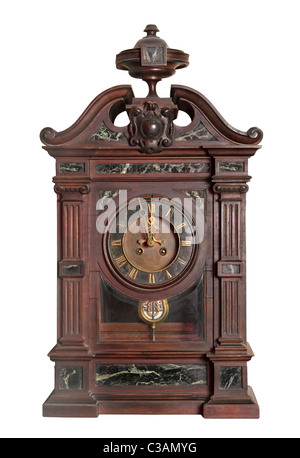 Vintage horloge avec pendule, sur fond blanc Banque D'Images