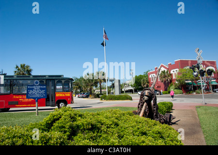 Floride, Amelia Island, Fernandina Beach. Le centre-ville historique de trolley, William Bartram Trail. Banque D'Images