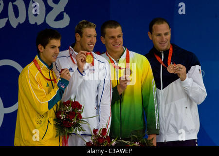 Alain Bernard (FRA) vainqueur du 100m nage libre aux Jeux Olympiques d'été 2008, Pékin, Chine Banque D'Images