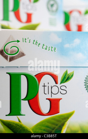 Image d'illustration de PG Tips sachets pyramidaux, un produit alimentaire Unilever. Banque D'Images