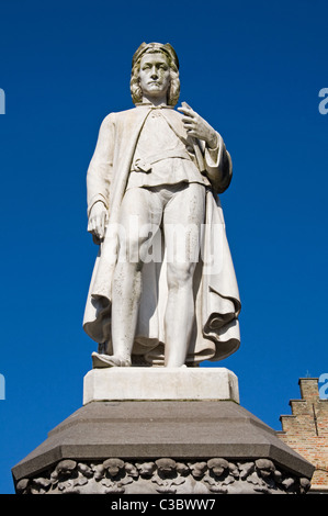 Statue de Hans Memling, peintre, Woensdagmarkt, Bruges, Belgique Banque D'Images