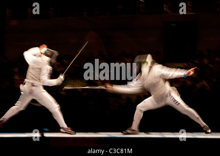 Action menée par des trouble d'escrime au Jeux Olympiques d'été 2008, Pékin, Chine Banque D'Images