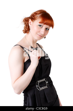 Young woman portrait sur un fond blanc (isolé). Banque D'Images